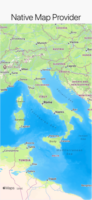 NativeMap backed by Apple MapKit (ios.maps.provider=apple)
